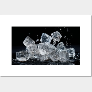 Ice Cubes on a Black Background Posters and Art
